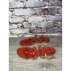 Salvatore Ferragamo Red Leather Snakeskin Strapy Heel Sandals Women 5M US/35EU
